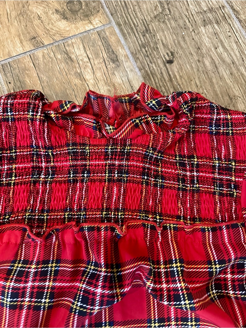 NWOT Red Plaid Ruffle Hem Smocked Dress - Picture 5 of 7